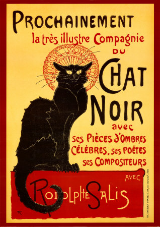 Affiche du célèbre cabaret montmartrois LeCHat noir, fondé par Rodolphe Salis.
